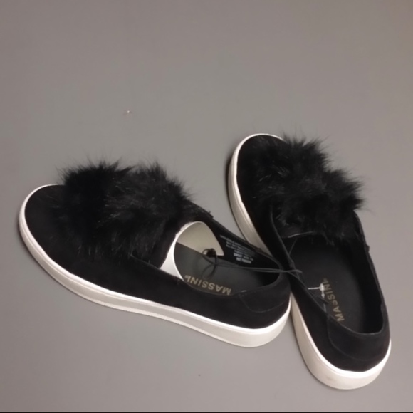 Black & White Dbl Pom Pom Women's Slip On Sneaker - Picture 1 of 1